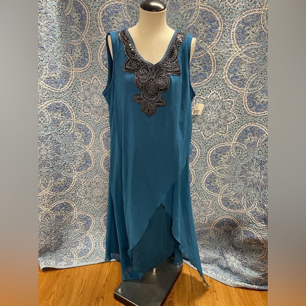 Turquoise beaded neck line & Handkerchief bottom